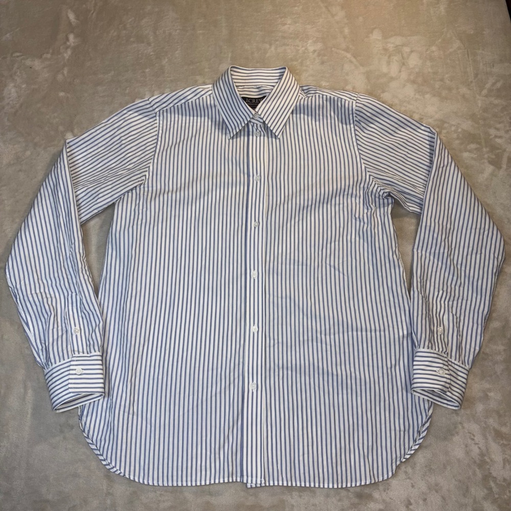J.Crew Jules Classic Fit Regenerative Cotton Blue White Striped Shirt 8T